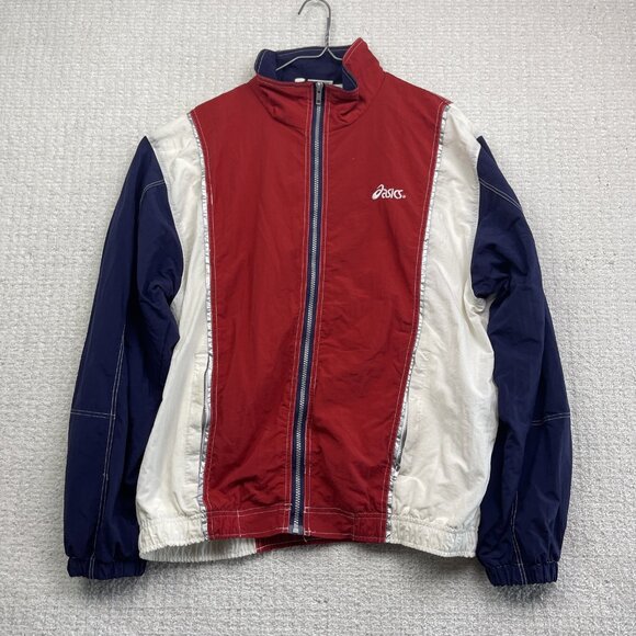VTG Asics Sporting Gear Windbreaker Jacket Red / Blue Full Zip Men M Back Print - Picture 2 of 12